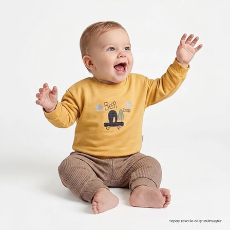 Bebetto Erkek Bebek Sweatshirt-Alt Araba Baskılı Fırfırlı Yaka Long Sleeve Patiksiz