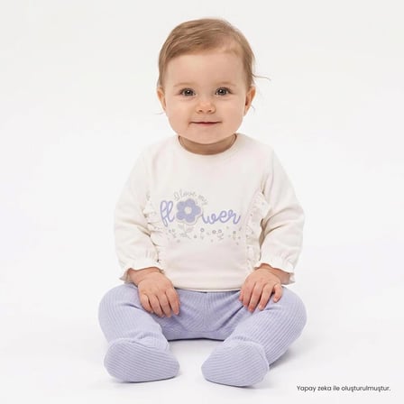 Bebetto Kız Bebek Sweatshirt-Alt Çiçek Baskılı Fermuarlı Bisiklet Yaka Long Sleeve Patiksiz