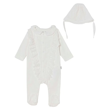 Bebetto Kız Bebek Tulum-Body-Şapka Çıtçıtlı Fırfırlı Yaka Long Sleeve Patikli