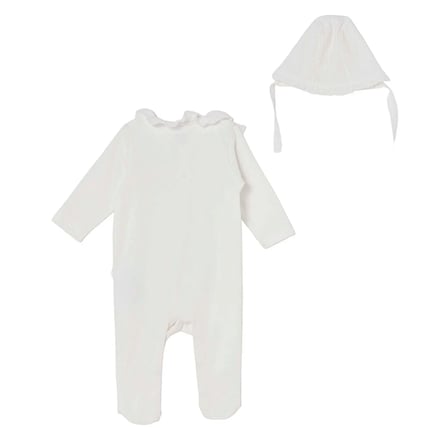 Bebetto Kız Bebek Tulum-Body-Şapka Çıtçıtlı Fırfırlı Yaka Long Sleeve Patikli