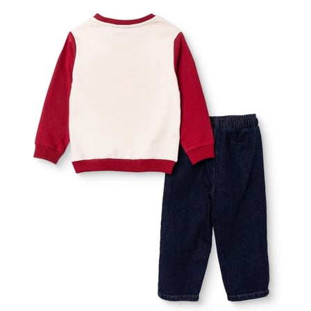HelloBaby Erkek Bebek Sweatshirt-Pantolon Yeniyıl Baskılı Bisiklet Yaka Long Sleeve Lastikli
