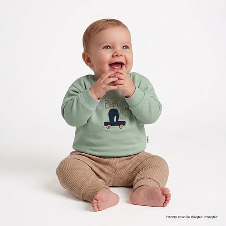 Bebetto Erkek Bebek Sweatshirt-Alt Araba Baskılı Bisiklet Yaka Long Sleeve Patiksiz