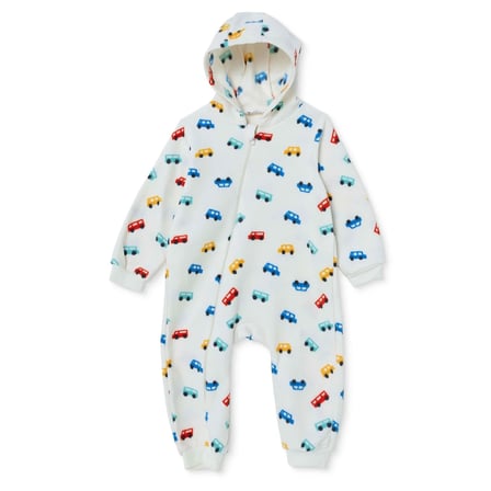 HelloBaby Erkek Bebek Polar Tulum Araba Baskılı Fermuarlı Kapüşonlu Long Sleeve Ribanalı