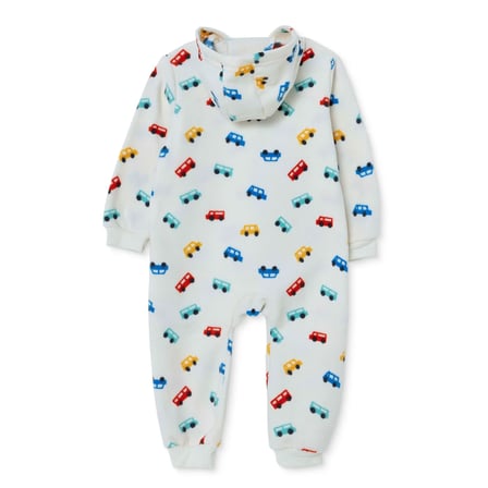 HelloBaby Erkek Bebek Polar Tulum Araba Baskılı Fermuarlı Kapüşonlu Long Sleeve Ribanalı