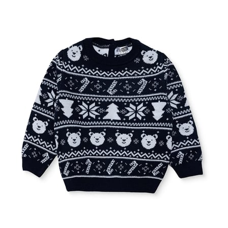 HelloBaby Erkek Bebek Kazak Yeniyıl Baskılı Düğmeli Bisiklet Yaka Long Sleeve
