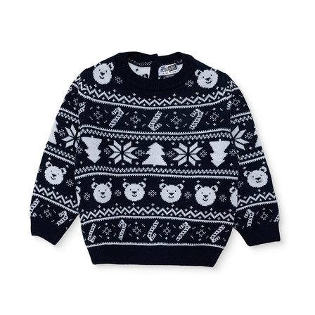 HelloBaby Erkek Bebek Kazak Yeniyıl Baskılı Düğmeli Bisiklet Yaka Long Sleeve