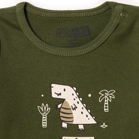 HelloBaby Erkek Bebek 2li Body Dinozor Baskılı Çıtçıtlı Yaka Long Sleeve