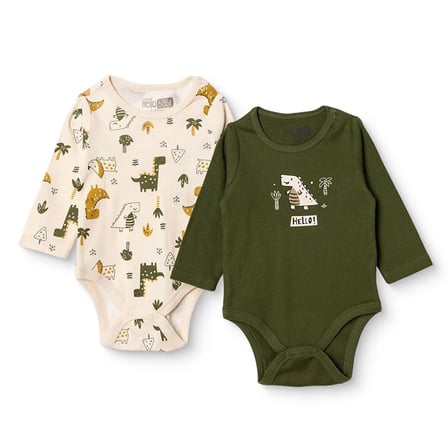HelloBaby Erkek Bebek 2li Body Dinozor Baskılı Çıtçıtlı Yaka Long Sleeve