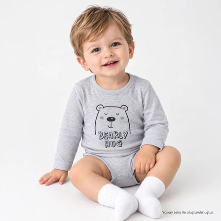 HelloBaby Erkek Bebek Body Çıtçıtlı Çıtçıtlı Yaka Long Sleeve