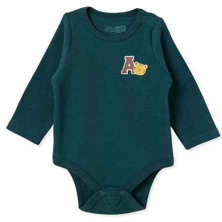HelloBaby Erkek Bebek Body Ayı Baskılı Çıtçıtlı Çıtçıtlı Yaka Long Sleeve