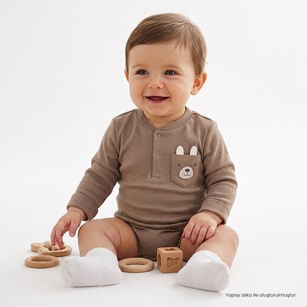 HelloBaby Erkek Bebek Body Hayvan Baskılı Çıtçıtlı Çıtçıtlı Yaka Long Sleeve