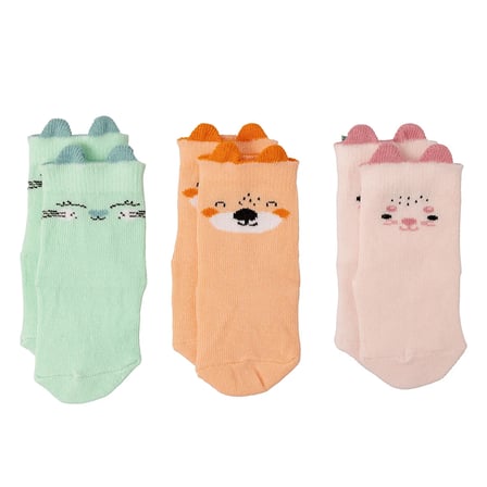 HelloBaby Kız Bebek 3lü Soket Çorap Hayvan Baskılı