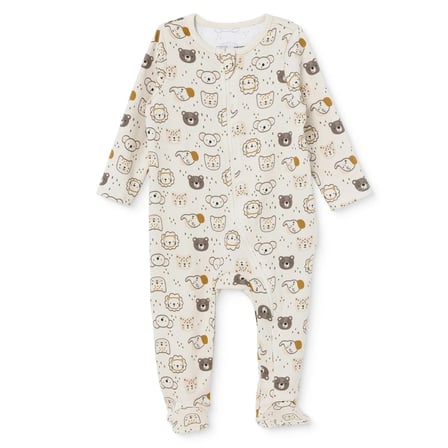 HelloBaby Erkek Bebek Tulum Ayı Baskılı Bisiklet Yaka Fermuarlı Uzun Kol Uzun Paça