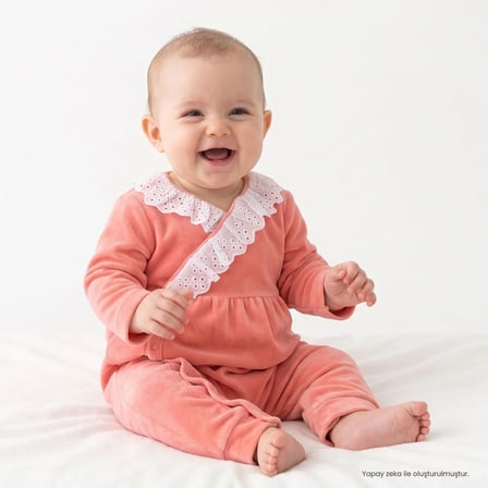 HelloBaby Kız Bebek Kadife Tulum Bisiklet Yaka Çıtçıtlı Uzun Kol Uzun Paça