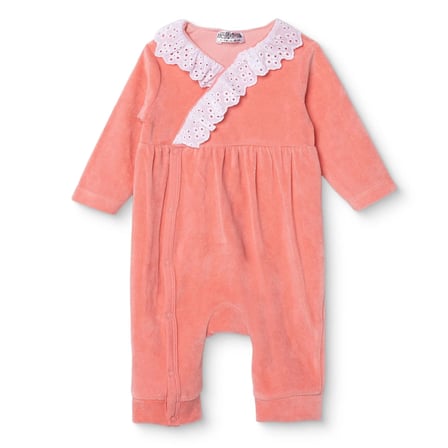HelloBaby Kız Bebek Kadife Tulum Bisiklet Yaka Çıtçıtlı Uzun Kol Uzun Paça
