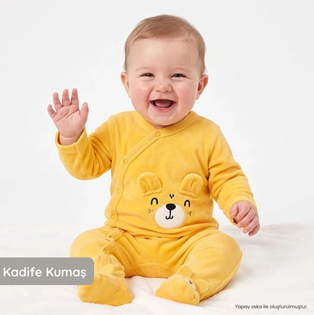 HelloBaby Erkek Bebek Kadife Tulum Hayvan Baskılı Bisiklet Yaka Çıtçıtlı Uzun Kol Uzun Paça