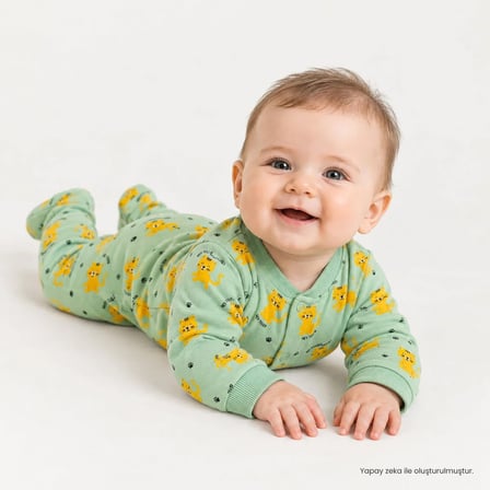 HelloBaby Erkek Bebek Tulum Hayvan Baskılı Bisiklet Yaka Çıtçıtlı Uzun Kol Uzun Paça