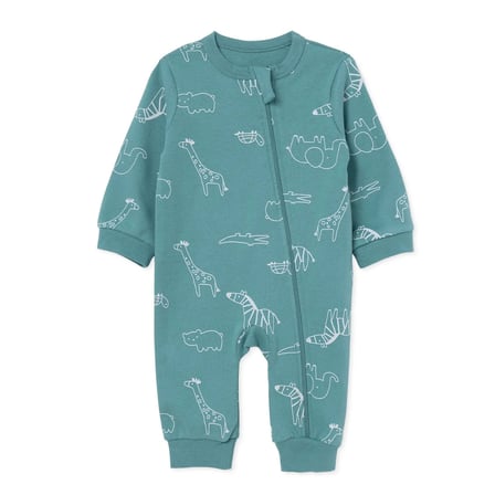 HelloBaby Erkek Bebek Tulum Safari Baskılı Bisiklet Yaka Fermuarlı Uzun Kol Uzun Paça