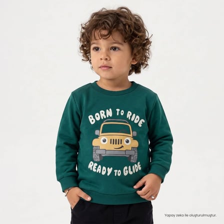 HelloBaby Erkek Bebek Sweatshirt Hayvan Baskılı Bisiklet Yaka Uzun Kol