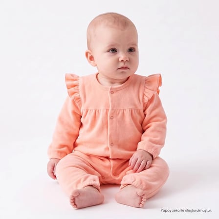 HelloBaby Kız Bebek Kadife Tulum Bisiklet Yaka Çıtçıtlı Uzun Kol Uzun Paça