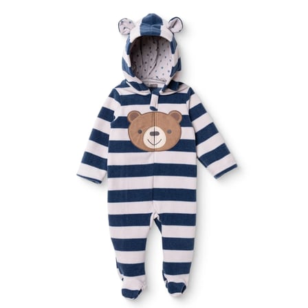 HelloBaby Erkek Bebek Polar Tulum Hayvan Baskılı Kapüşonlu Fermuarlı Uzun Kol Uzun Paça