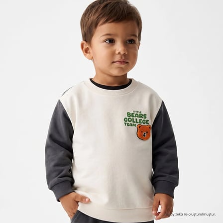 HelloBaby Erkek Bebek Sweatshirt Sports Bear Spor Baskılı Bisiklet Yaka Uzun Kol