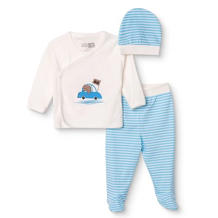 HelloBaby Erkek Bebek Yenidoğan Zıbın-Şapka-Patikli Alt V Yaka Uzun Kol Patikli Paça
