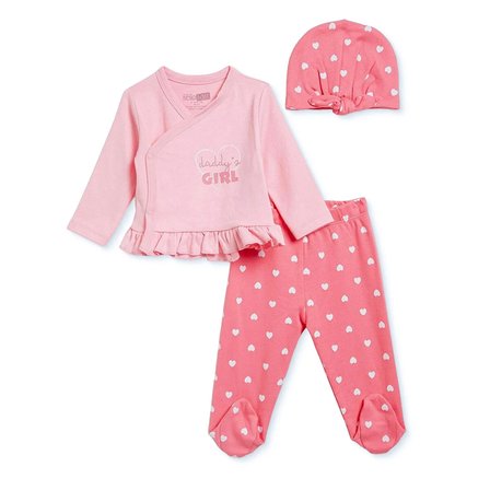 Hellobaby Kız Bebek Yenidoğan Zıbın-Şapka-Patikli Alt V Yaka Uzun Kol Patikli Paça