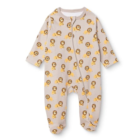 HelloBaby Erkek Bebek Tulum Aslan Baskılı Bisiklet Yaka Fermuarlı Uzun Kol Uzun Paça