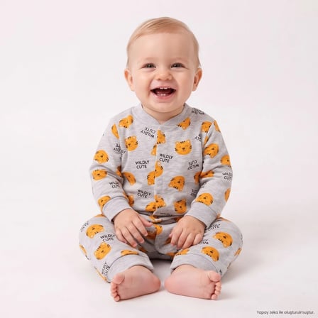HelloBaby Erkek Bebek Tulum Top Baskılı Bisiklet Yaka Çıtçıtlı Uzun Kol Uzun Paça