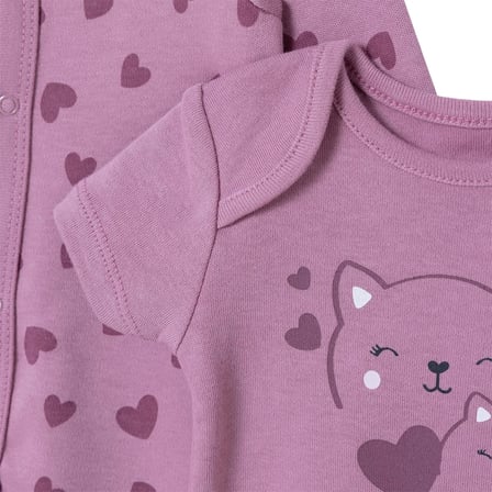 HelloBaby Kız Bebek Tulum-Body-Şapka Kalp Baskılı Bisiklet Yaka Çıtçıtlı Uzun Kol Uzun Paça