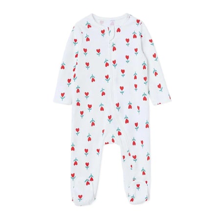 HelloBaby Kız Bebek Tulum Kalp Baskılı Bisiklet Yaka Fermuarlı Uzun Kol Uzun Paça