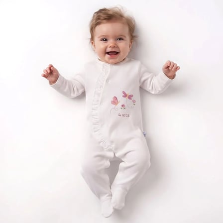 HelloBaby Kız Bebek Tulum Çiçek Baskılı Bisiklet Yaka Fermuarlı Uzun Kol Uzun Paça