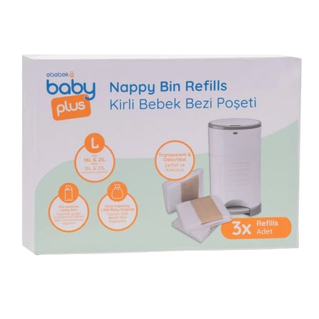 baby plus Kirli Bebek Bezi Poşeti 3'lü 500 x 3 Adet Kapasiteli 16L ve 21L Kovalara Uygun