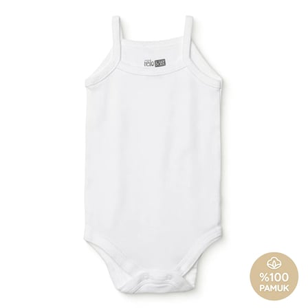HelloBaby Unisex Beyaz Body Çıtçıtlı Bisiklet Yaka İp Askılı Beyaz %100 Pamuk
