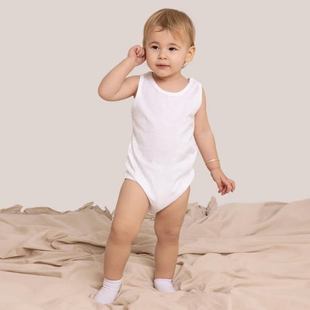 HelloBaby Unisex Beyaz Body Çıtçıtlı Bisiklet Yaka Atlet Kol Beyaz %100 Pamuk
