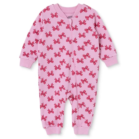 HelloBaby Kız Bebek Tulum Fiyonk Baskılı Bisiklet Yaka Fermuarlı Uzun Kol Uzun Paça