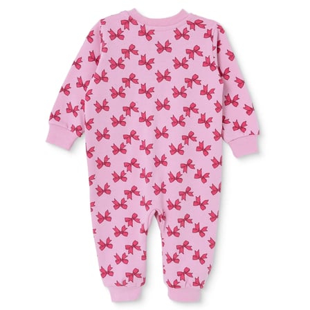 HelloBaby Kız Bebek Tulum Fiyonk Baskılı Bisiklet Yaka Fermuarlı Uzun Kol Uzun Paça