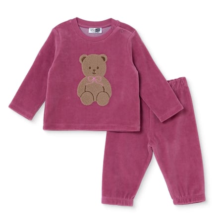 HelloBaby Kız Bebek Kadife Pijama Takımı Ayı Baskılı Bisiklet Yaka Uzun Kol Uzun Paça