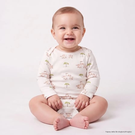 HelloBaby Erkek Bebek Body Hayvan Baskılı Çıtçıtlı Yaka Çıtçıtlı Uzun Kol