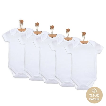 HelloBaby Unisex 5li Beyaz Body Zarf Yaka Kısa Kol Beyaz %100 Pamuk