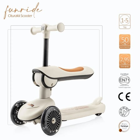 baby toys Funride Oturmalı Scooter Krem
