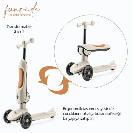baby toys Funride Oturmalı Scooter Krem