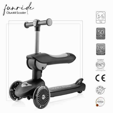 baby toys Funride Oturmalı Scooter Siyah