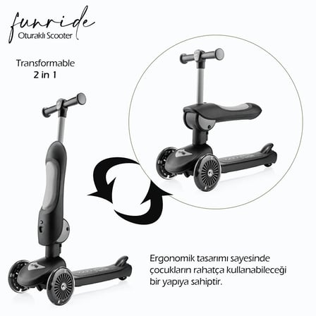 baby toys Funride Oturmalı Scooter Siyah