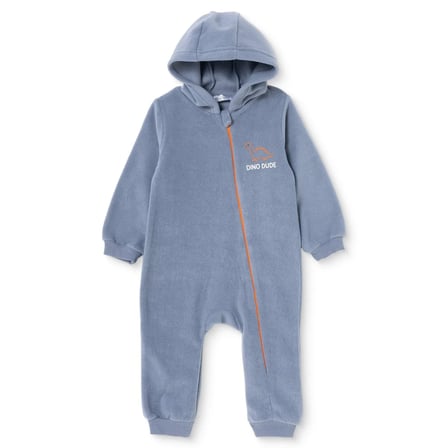 HelloBaby Erkek Bebek Polar Tulum Dinozor Baskılı Kapüşonlu Fermuarlı Uzun Kol Uzun Paça