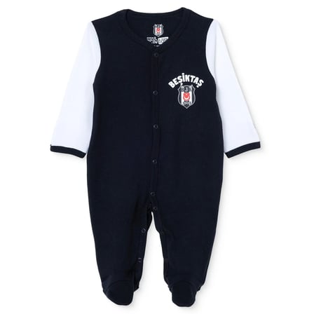 Beşiktaş Erkek Bebek Tulum Lisans Baskılı Bisiklet Yaka Çıtçıtlı Uzun Kol Uzun Paça