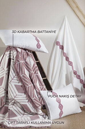 ELART Clark Nevresimli Battaniye Seti 7 Parça Gülkurusu