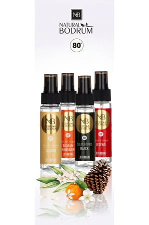 Seyahat Boy Kolonya Keşif Seti 4x60 ml Sprey (Legend + Black + Mandarin + Jasmin) %80 Alkollü