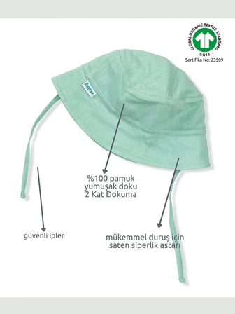 Organik Pamuk Müslin Bebek Şapkası - Mint
